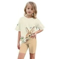 thumbnail image 4 of Toddler Easter Clothes Easter Bunny Egg Printed Cute Gradient Loose Short Sleeve Top Yoga Shorts Suit 5-15Y Khaki 5 Years, 4 of 9
