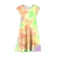 thumbnail image 4 of Zwiiyzr 2025 Kids Little Girls Tie-Dye Dresses Summer Ruffle Tiered Short Sleeve Pockets Round Neck Dress Orange, 4 of 5