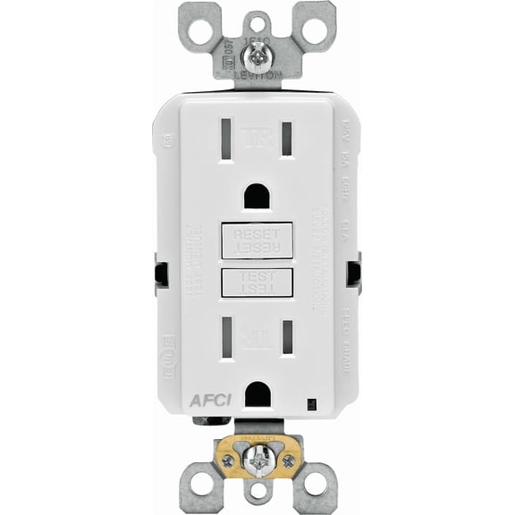 1-pack 1PACK Leviton SmartLockPro 15A White Arc Fault 5-15R Duplex Outlet — Indoor & Outdoor Use, NEC-Compliant