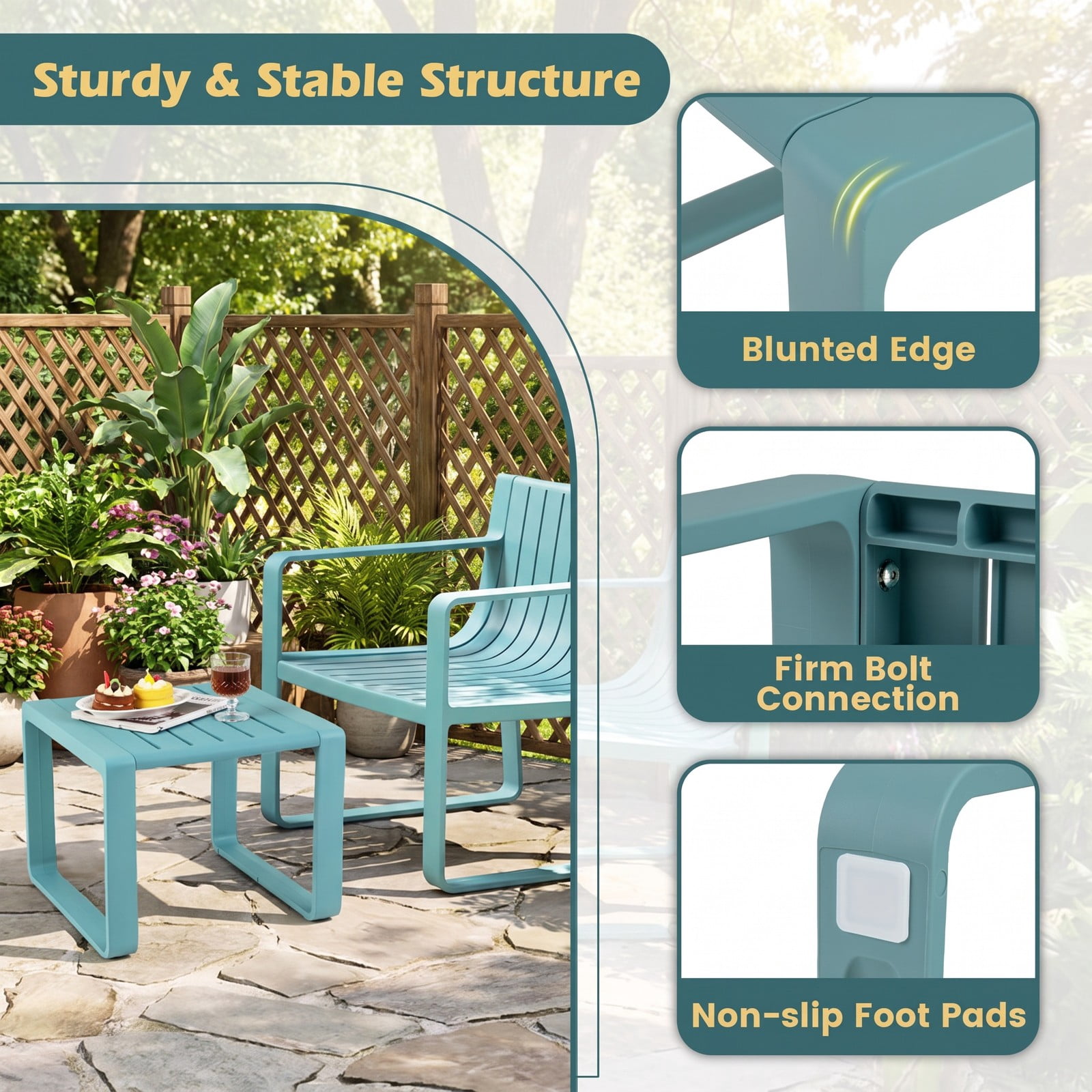 Furnibear Set of 2 Weather Resistant Slatted PP Outdoor Adirondack Side Tables for the Patio Deck Porch and Poolside, Blue