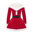 thumbnail image 5 of YiZYiF Kids Girls Christmas Santa Costume Velvet Faux Fur Long Sleeve Dance Figure Ice Skating Dress Red-A 6, 5 of 7