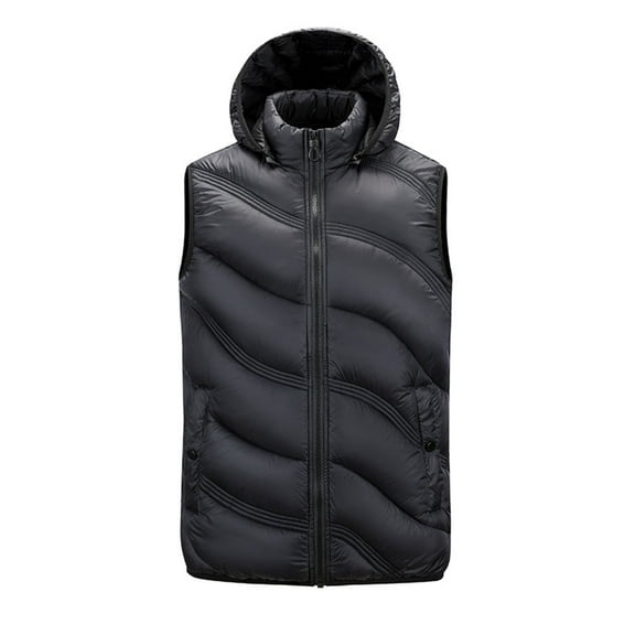ZVNAΖH Mens Quilted Puffer Vest Thicken Warm Winter Coat with Removable Hood Sleeveless Pocket Front Full Zip Jacket