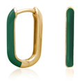 thumbnail image 2 of Gold Plated Dark Green Enamel U Shaped Huggie Hoop Earrings for Women, 2 of 4