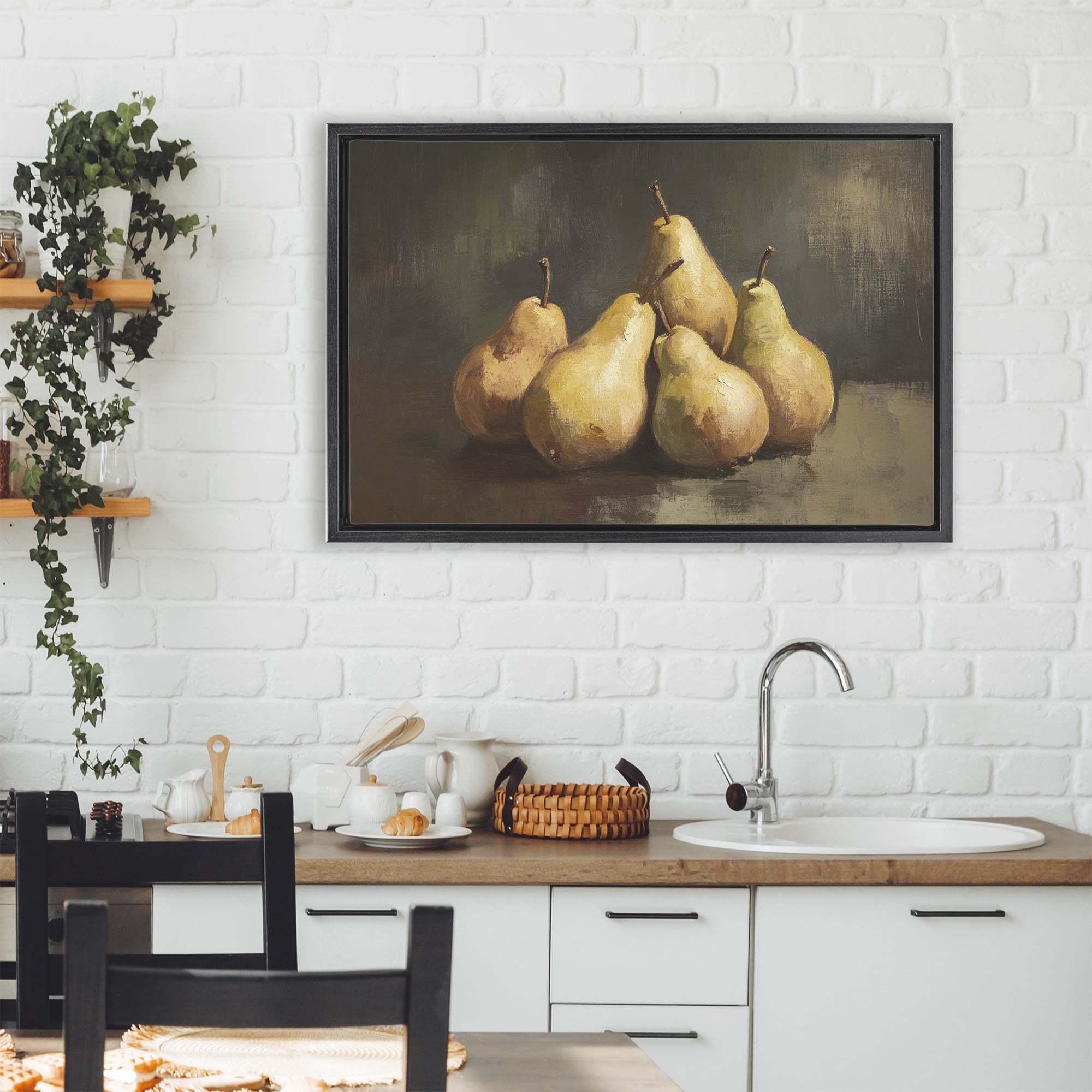 Stupell Industries Golden Pears Still Life Black Framed Floater Canvas Wall Art, design by Petal Prints Design