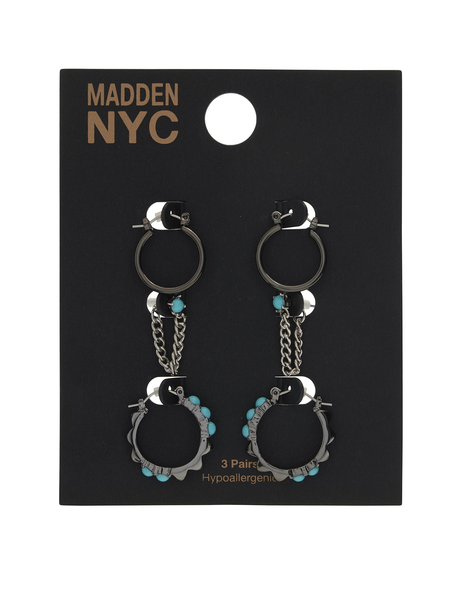 Madden NYC Women's Turquoise Western Mixed Swag Chain & Hoop 3-Piece Earring Set