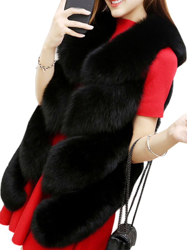 Women’s Winter Faux Fox Fur Warm Gilet Waistcoat Slim Vest Jacket Coat Outerwear 