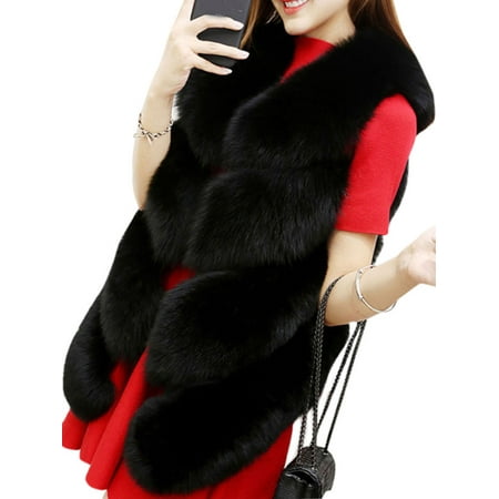 Womens Slim Vest Gilet Outwear Warm Faux Fox Fur Waistcoat Jacket Coat Plus