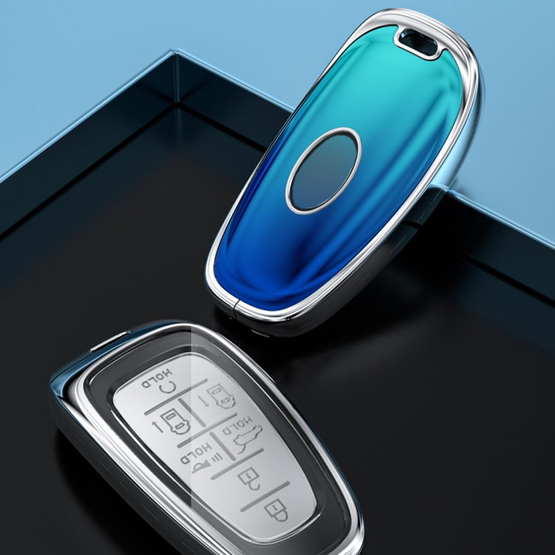 Zinc Alloy Gradient Glass Back Cover Key Fob Case Holder Shell Accessories Compatible for Hyundai Elantra Ioniq Sonata Tucson Elantra GT Keyless Entry Smart Key Case