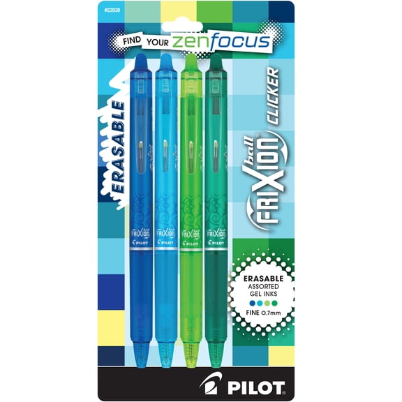 Pilot FriXion Clicker Vibe Zen Focus Assorted Erasable Pens 4pk .7mm