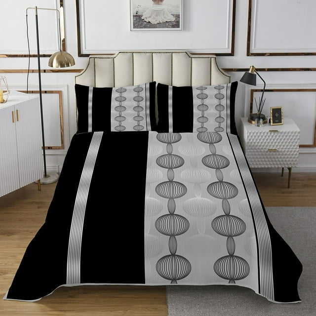 Erosebridal Abstract Geometry Bedspread Sets Twin Size, Spiral Circle Bed Quilt, Modern Swirl Decor 2pcs