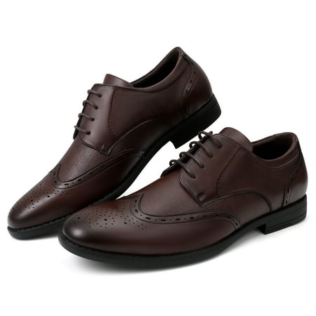 Leeten Men s Dress Shoes  Mens Oxford Shoes  Leather Stylish Lace-up Wingtip Brogues  Business Casual Formal Derby Shoe  Brown 9.5
