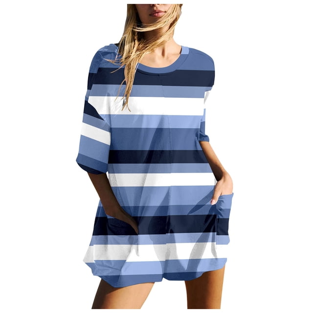 YDLCAFD Women Gradient Print Short Sleeve Jumpsuit Short Loose Backless Jumpsuits Rompers S
