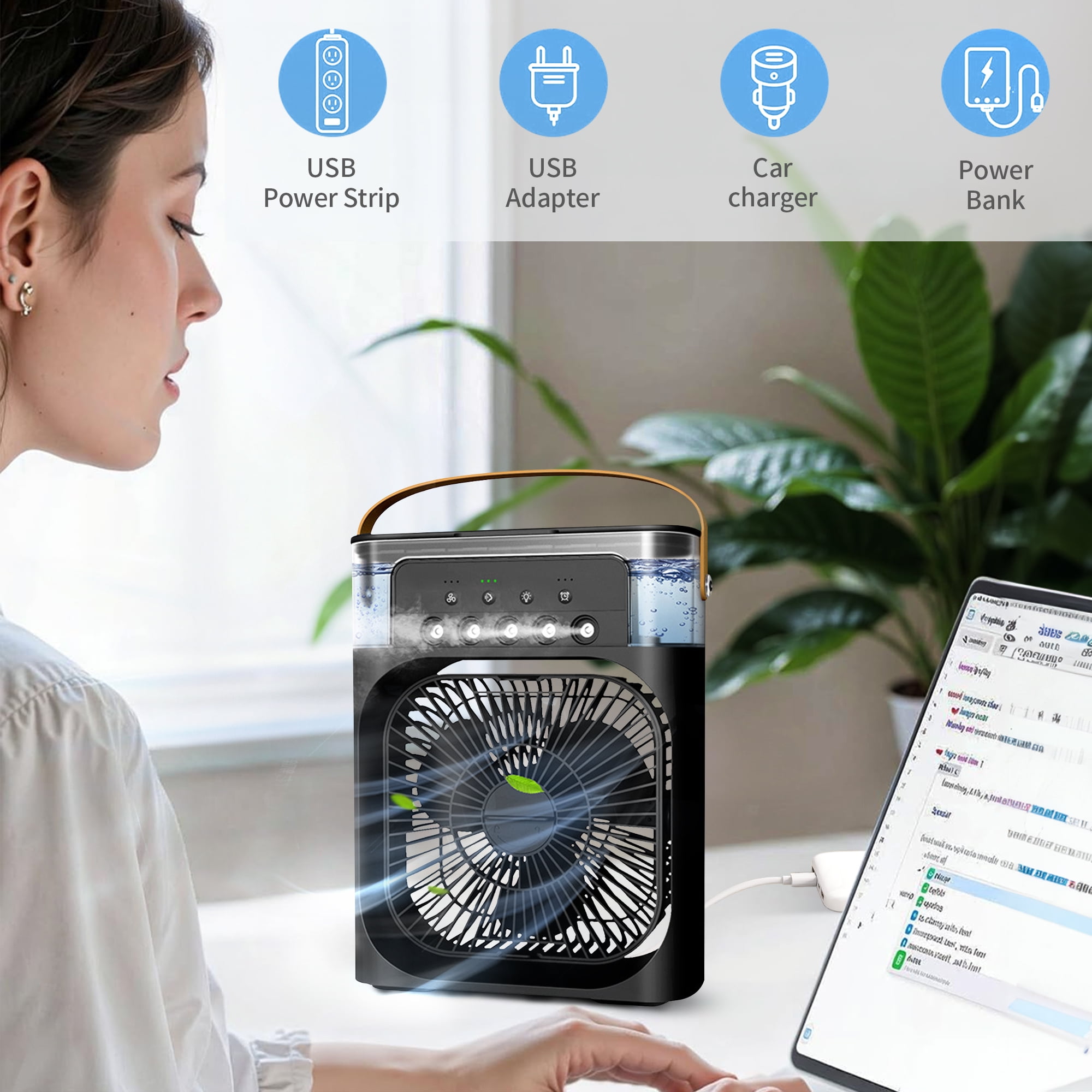 Portable Air Conditioners, Brochao Personal Air Cooler with Timer, 3 Speeds & 7 Colors Nightlight, USB Mini Cooler Fan for Bedroom, Office, Quiet, Black