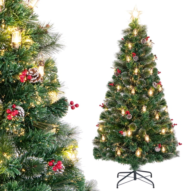 Costway 6 FT Christmas Tree Artificial Xmas Tree with 8 Lighting Modes 64 Warm LED Lights