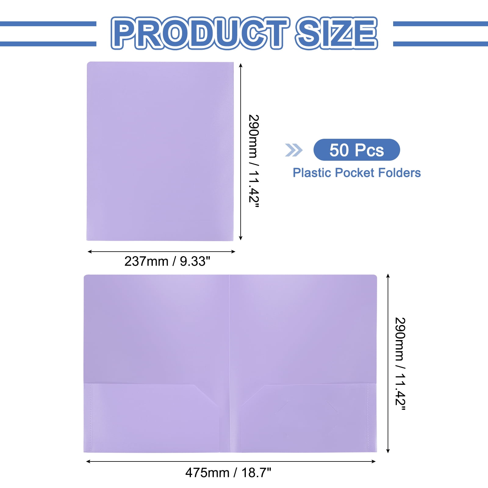 Purple Plastic Folders with Pockets, 50 Pack Plastic Pocket Folders Two Pocket Letter Size Heavy Duty for Office Business Card Holder, 9.3x11.4inch