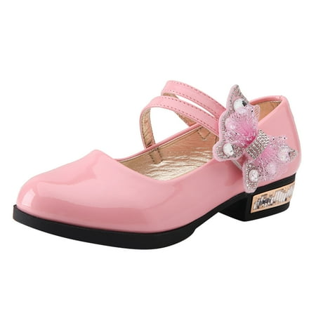 Hessimy Little Big Girls Mary Jane Leather Low High Heel Pumps Shoes Bowknot Girls Formal Dress Shoes for Wedding(Pink 38)