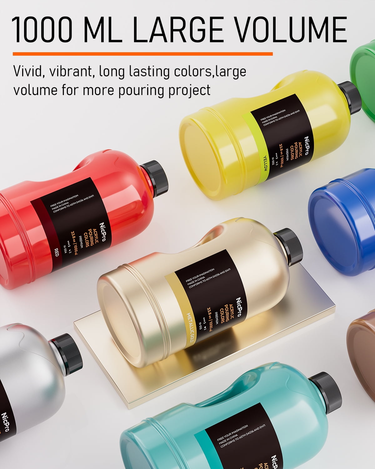 Nicpro 14 Colors Large Bulk Acrylic Pour Paint Set (33.8 oz,1000 ml), Premixed High Flow Art Pouring Paint Supplies Kit