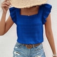 thumbnail image 3 of WBQ Womens Summer Top Ruffle Cap Sleeve Square Neck Blouse Pleated Textured Shirt Dressy Casual Tops S-2XL, 3 of 6