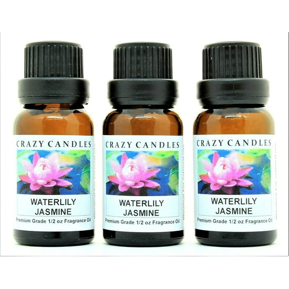 Crazy Candles Waterlily Jasmine 3 Bottles 1/2 FL Oz Each (15ml) Premium Grade Scented Fragrance Oil Made in USA