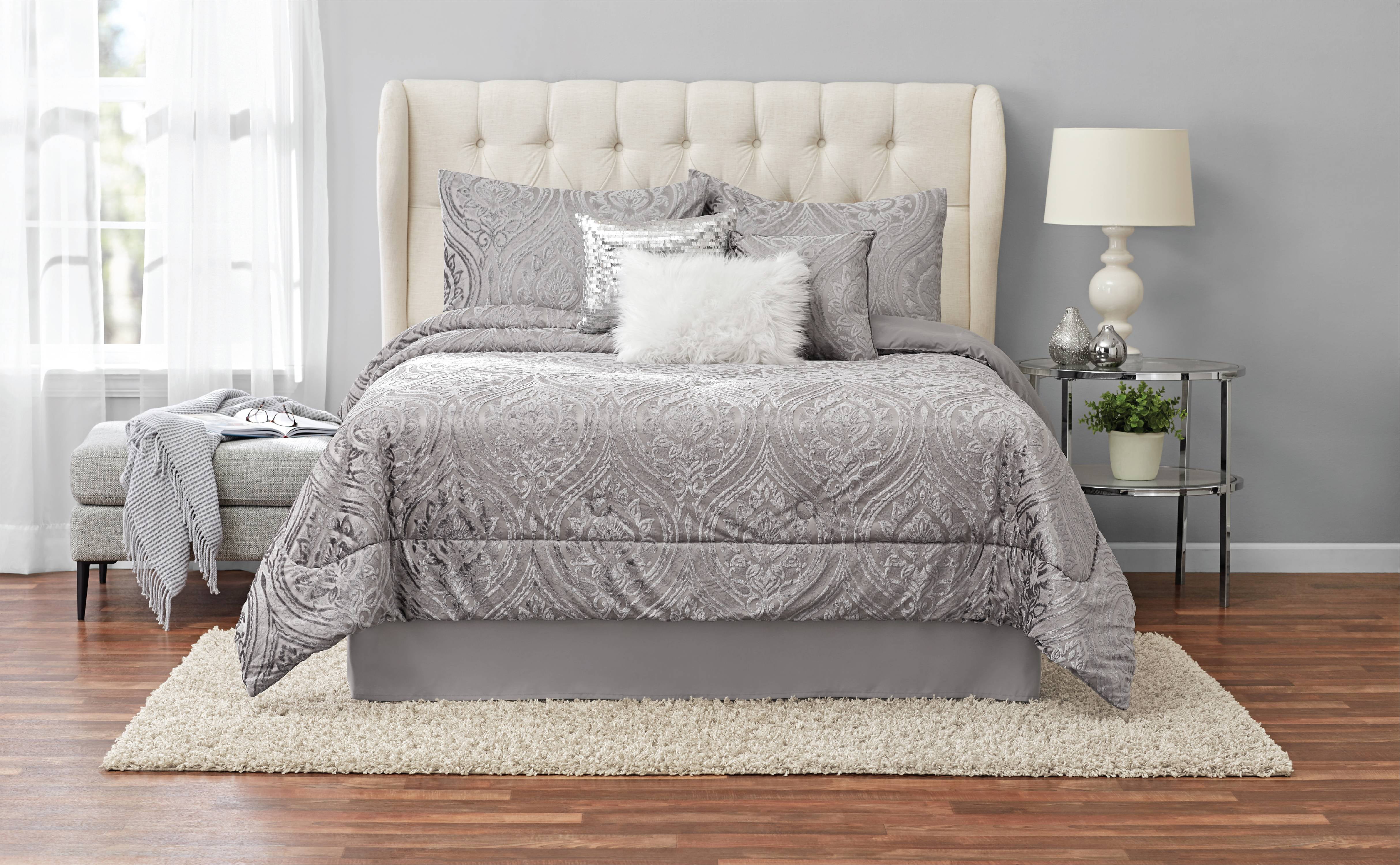 Mainstays Cougar Burnout Velvet Ogee 7Piece Comforter Set, King, Grey