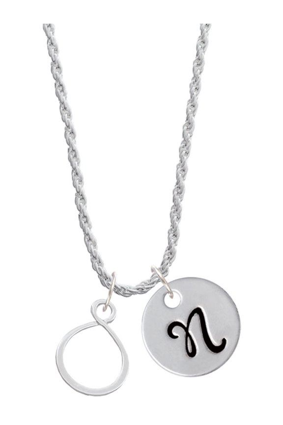Silvertone Infinity Loop Silvertone Script Initial Disc - N - Charm Necklace, 20"+3"