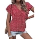 thumbnail image 1 of Top de manga corta para mujer, cuello en V, camisa con estampado floral, manga con volantes, camisa suelta, Top informal de verano, Rojo L, 1 of 5