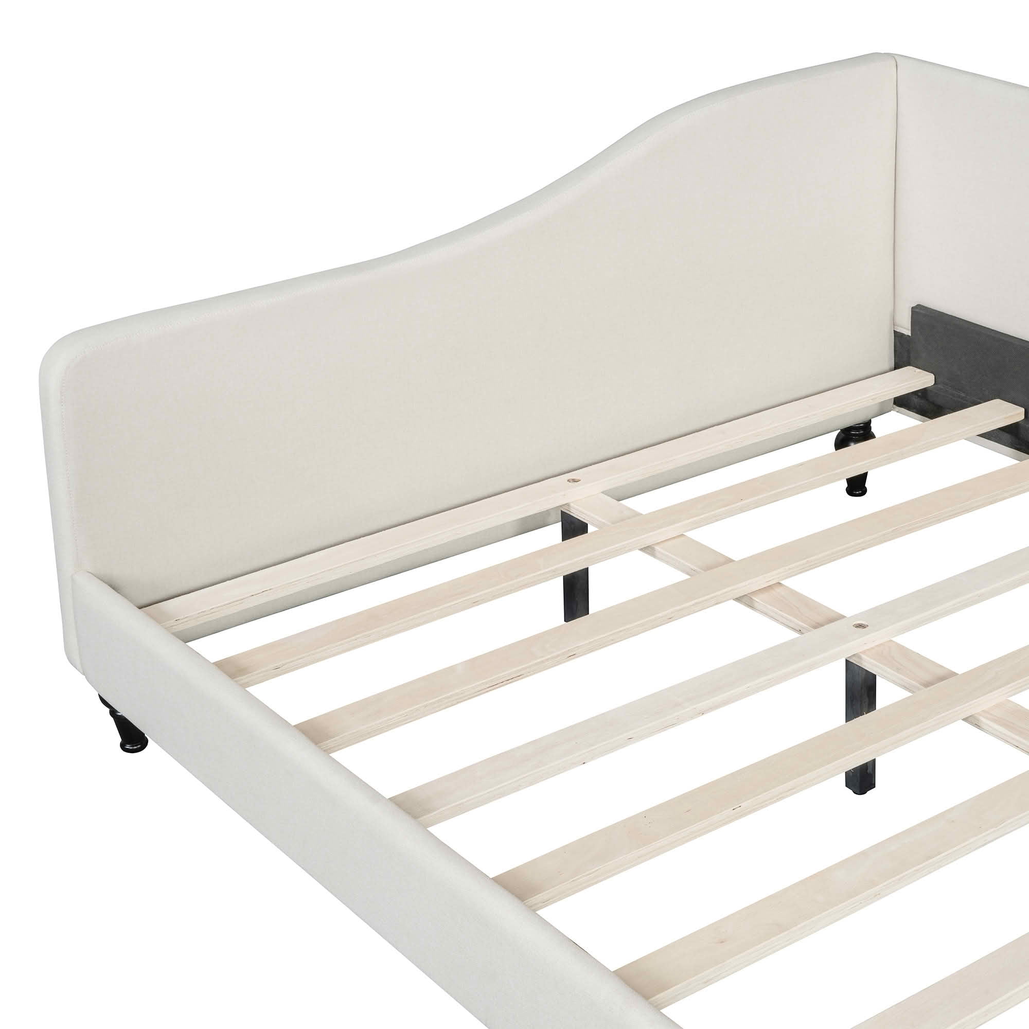 MAYEERTY L-Shaped Semi-Enclosed Upholstered Daybed with Solid Wood Legs, Twin & Full Size Available
