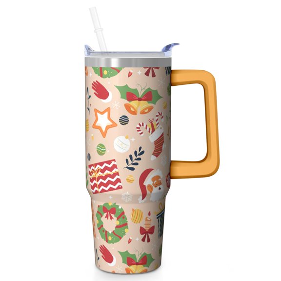 30 Oz Holiday Ornaments Tumbler With Handle, Xmas Coffee Mug Cup, Christmas Decor