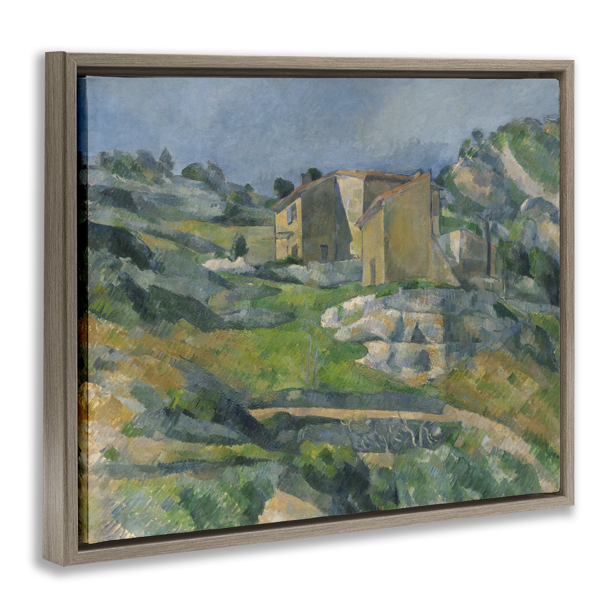 Stupell Industries Classic Cezanne Houses in Provence Landscape & Nature Painting Brown Floater Framed Canvas Art Print Wall Art, 21 x 17