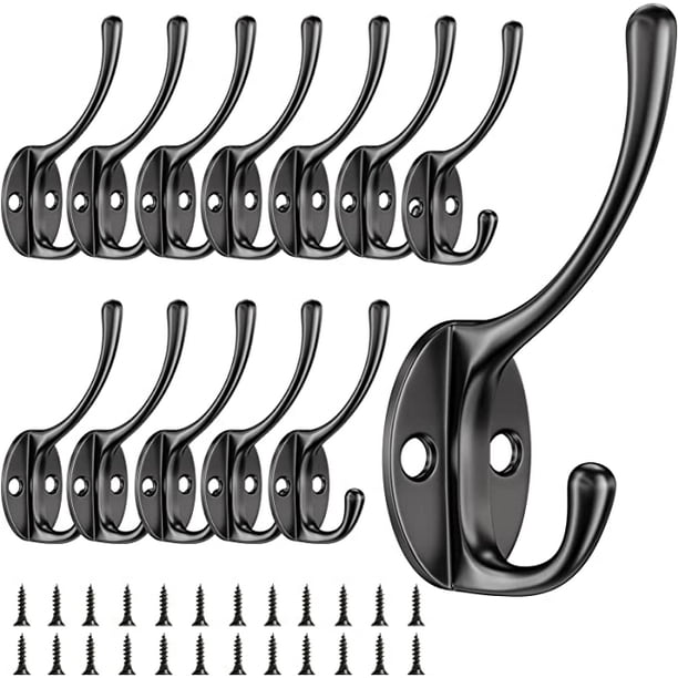 12 Pcs Wall Mounted Coat Hooks Vintage Unique Metal Hat Rack Hooks Retro  Stainless Steel with Screws for Home for Coat Rack Bathroom Kitchen (Black)  