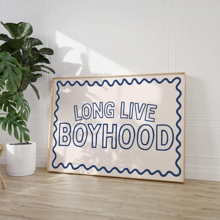Long Live Boyhood Blue Neutral Boho Boys Room Nursery Wall Art, Unframed Paper Poster 8x10in