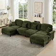 thumbnail image 6 of Newest Classic U Shape 4 Seater Modular Sectional Sofa Couch,Flared Arms,Removable Ruffles Pleats Skirts,Spindle Legs, Chenille Deep Seat Cloud Sofa,Movable Ottomans, Green, 6 of 20