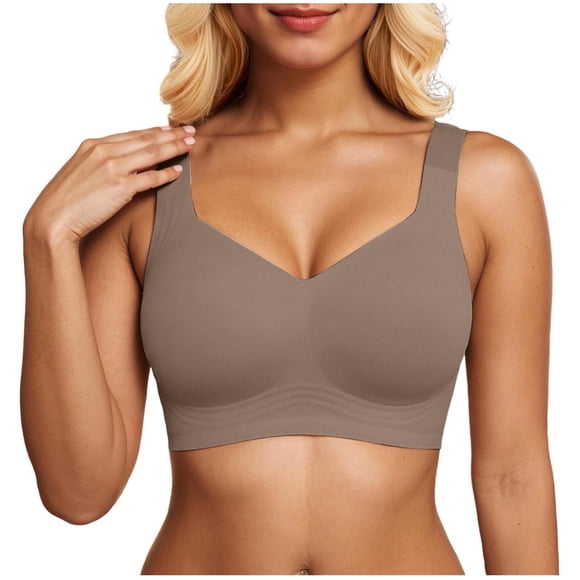 adviicd Maidenform Bras for Women Bras for Women Supportive Wireless Push Up Bra Full Coverage No Underwear Seamless Plus Size for Women(Coffee,XXXL)