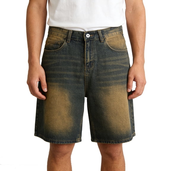 Yaoyar Mens Vintage Straight Jean Shorts Washed Short Pants with Pockets Comfy Casual Streetwear Summer Denim Shorts