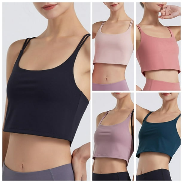 Sujetador deportivo para mujer, de doble capa, con espagueti cruzado, inalámbrico, acolchado, para correr, gimnasio