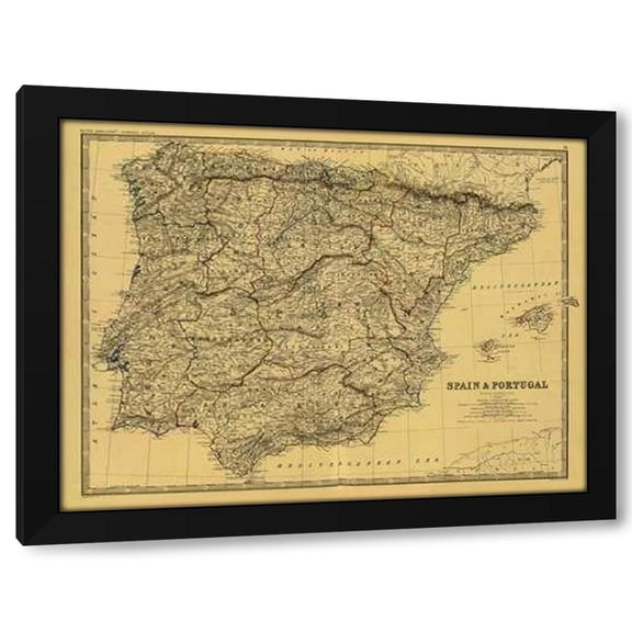 Alexander Keith Johnston 14x12 Black Modern Wood Framed Wall Art Titled - Spain, Portugal, 1861 - Tea Stained