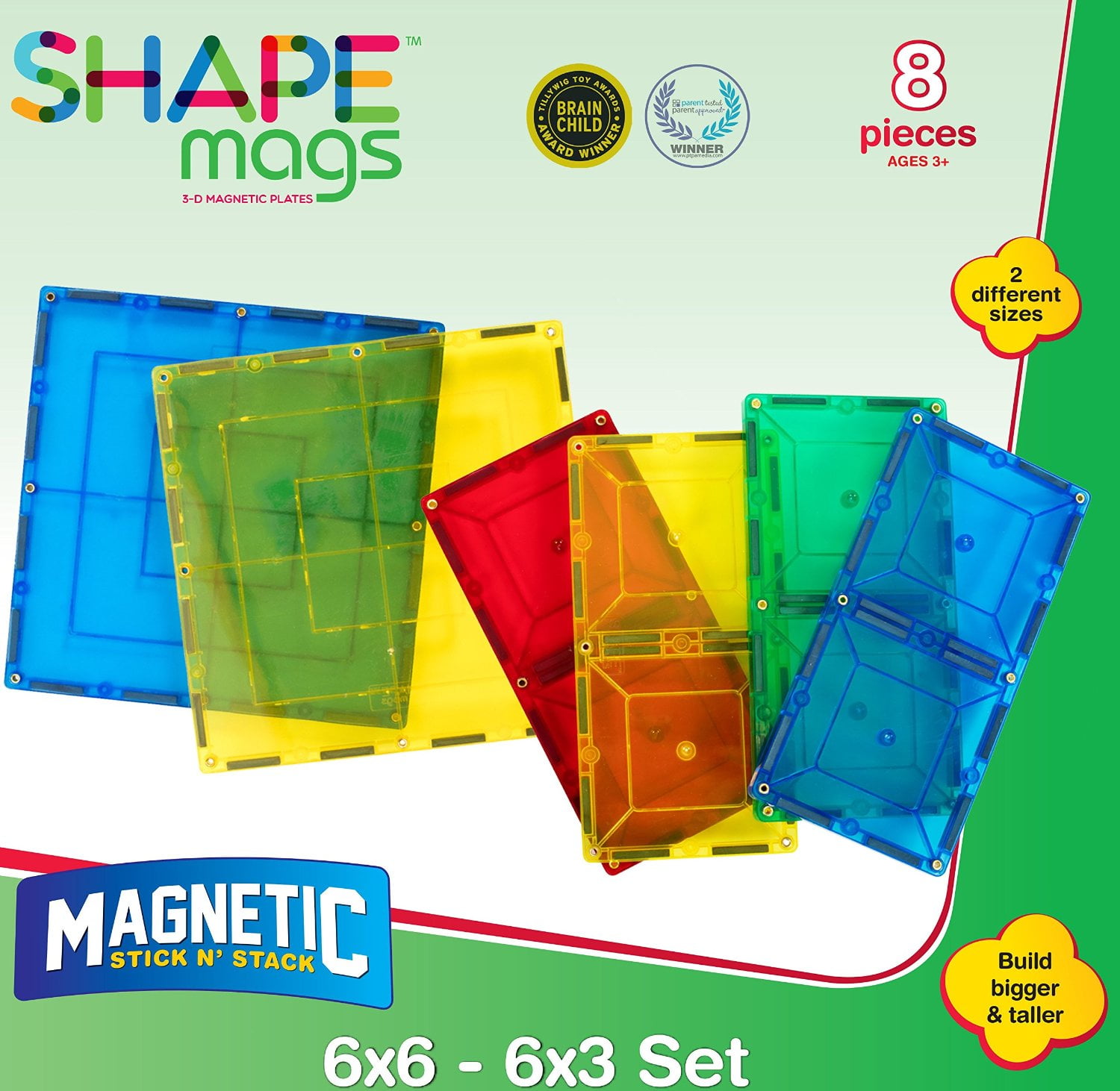 Shape Mags 4 6X6 Large Tiles and 4 6X3 Tiles 8 Piece Tiles Set