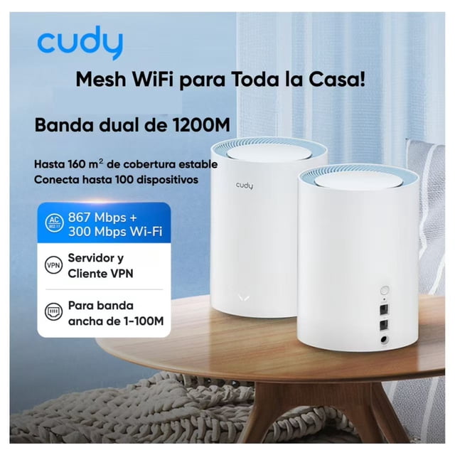 Sistema Mesh Wifi 5 Cudy M1200 2- Pack Doble Banda Ac1200 Cobertura Estable Fácil Instalación Ideal Para Hogares Con Muchas Habitaciones Control Por App Y Soporte Mesh