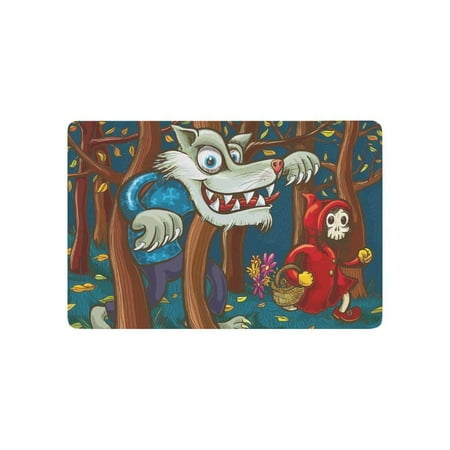 CADecor Scary Little Red Riding Hood and Big Bad Wolf Door Mat Home Decor, Day of the Dead Indoor Outdoor Entrance Doormat 23.6x15.7
