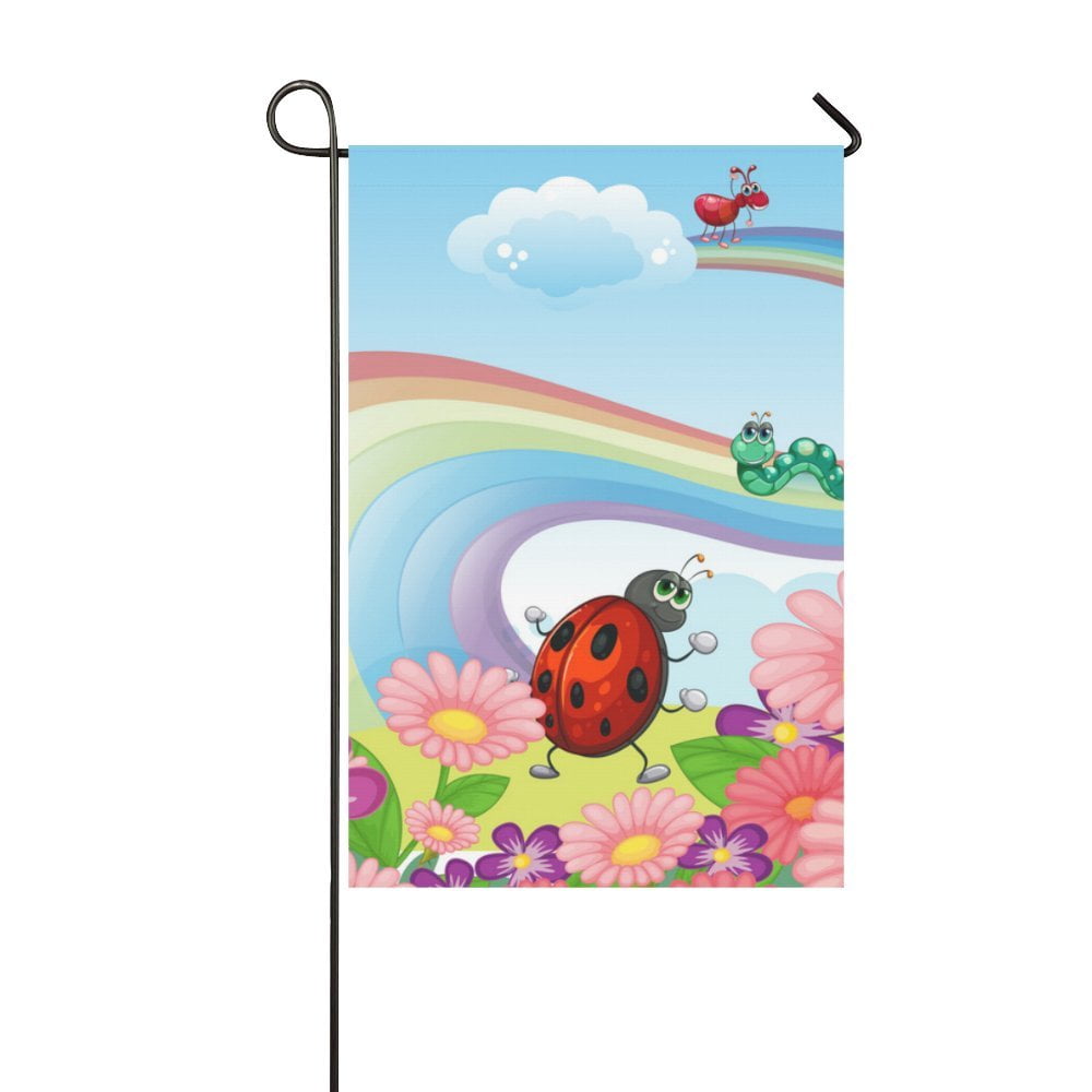 MKHERT Garden Flag Banner Rainbow With Insects Garden Flag Banner Decorative Flag for Wedding