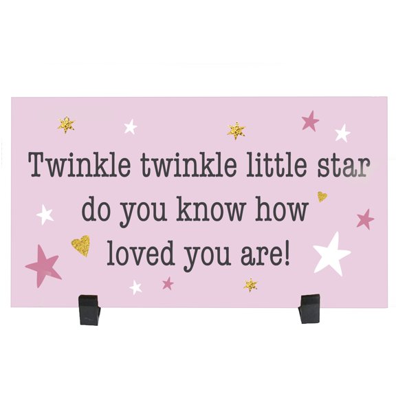 LifeSong Milestones Baptism Girls Nursery Blessing Sign Decor Wall Plaque 8.5x16 - Twinkle Twinkle (Pink)
