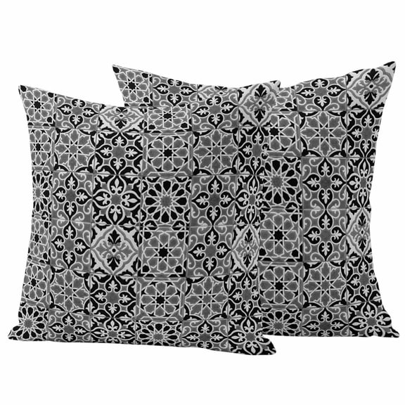 Outdoor Waterproof Pillow Covers Black White Abstract Geometric Decorative Throw Pillow Protectors,Pillowcase Cushion Cases for Patio Sofa Garden Couch,16x16in,Pack of 2