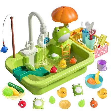 RUVINCE Play Sink with Running Water, Kitchen Toy Sink, 2-in-1 Toddler Sink