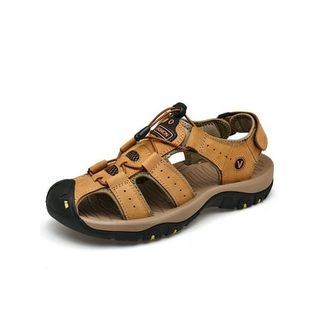 

Ritualay Men Beach Shoes Summer Sport Sandals Breathable Hiking Sandal Non-Slip Magic Tape Water Shoe Men s Mens Closed Toe Light Brown 9.5