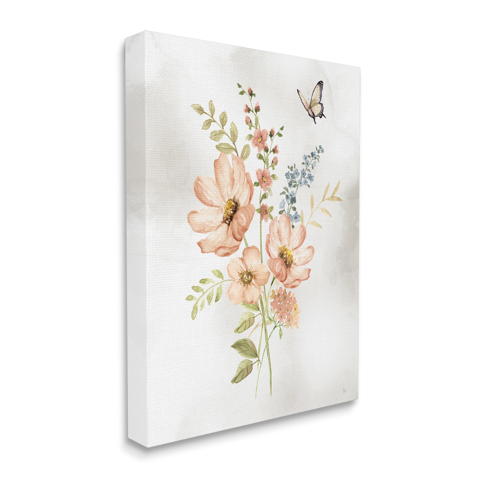 Stupell Industries Pink Daisies & Butterfly Botanical & Floral Painting Gallery Wrapped Canvas Art Print Wall Art, 30 x 40