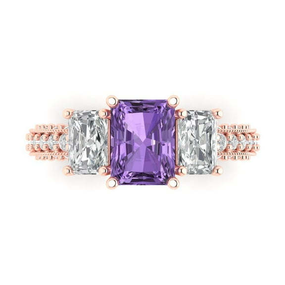 Clara Pucci 14K Rose Gold 3.61ct Alexandrite Three-Stone Ring for Women
