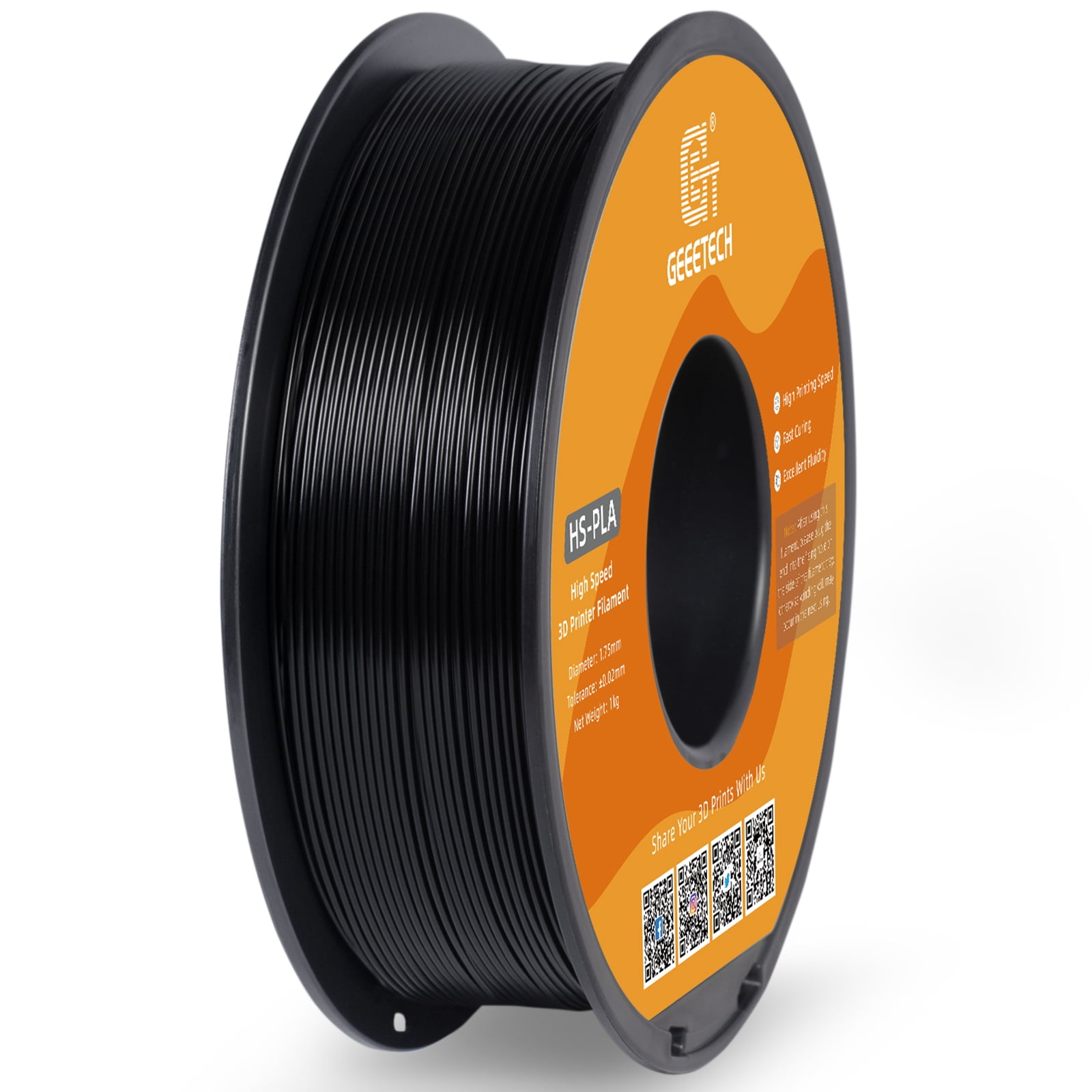 Geeetech 1.75mm PLA 3D Printer Filament, 10kg Spool (22lbs), Dimensional Accuracy +/- 0.03mm,Black