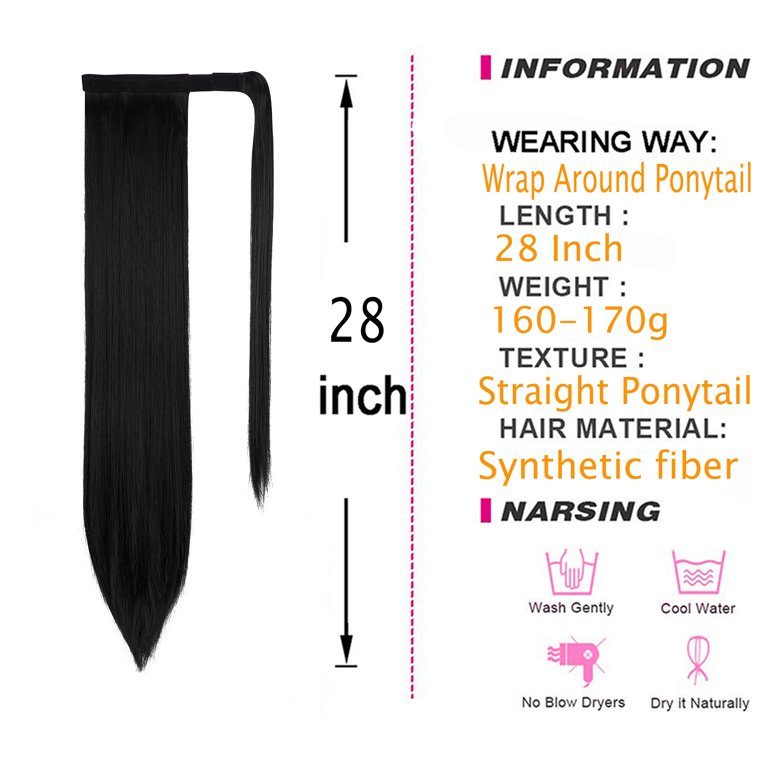 Dodoing 20/24/28 inch Hair Pieces Clip in Ponytail Extension Wrap Around Long Straight/Wavy Curly Pony Tail Hair Fluffy Synthetic Hairpiece for Women
