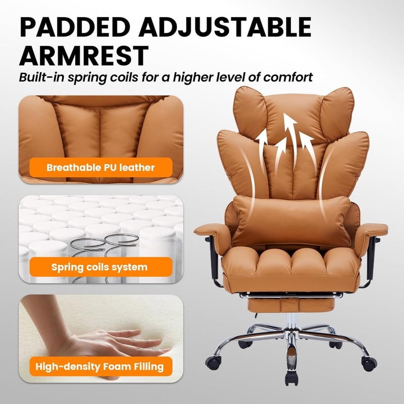 Office Chair with Footrest, 440LBS Capacity Big and Tall Executive Chair, Ergonomic High Back Desk Chair with Reclining Function, Faux Leather Computer Chair for Home Office