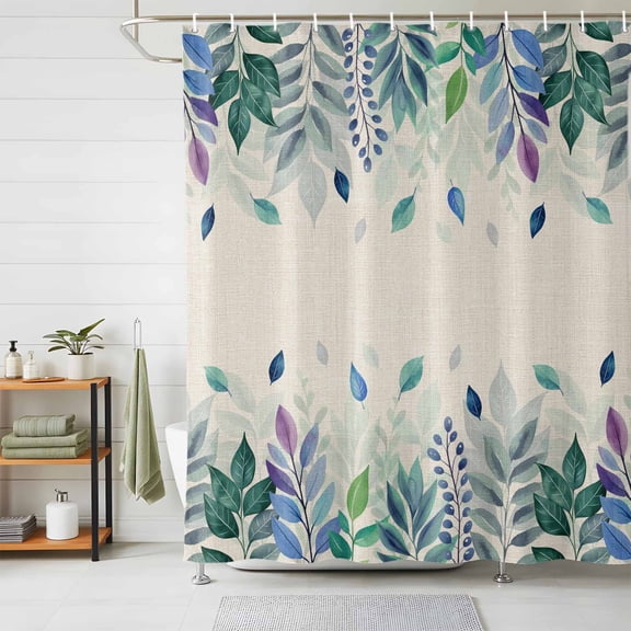 Shower Curtain Blue Purple Leaves Shower Curtains for Bathroom Decor, Waterproof Polyester Shower Curtain Set with Hooks, Extra Long 72" x 78" Leaf Branch